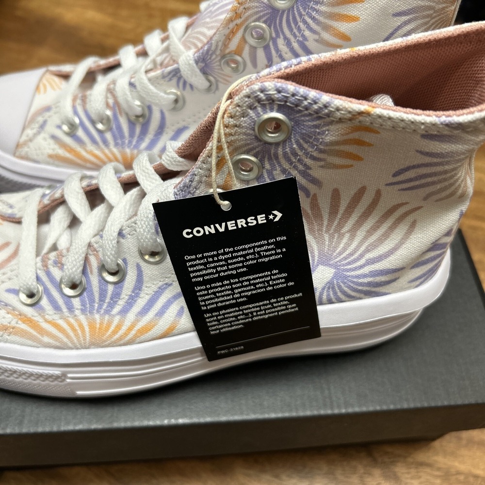 Converse Chuck Taylor All Star Move Hi Womens 8 White Ultraviolet A06672C NIB - Picture 3 of 7